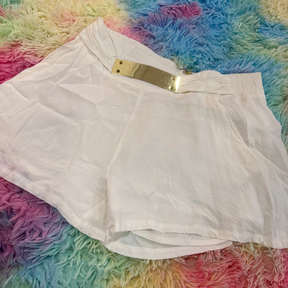 bebe Shorts Womens L White Gold Metal Plate Detail High Waist